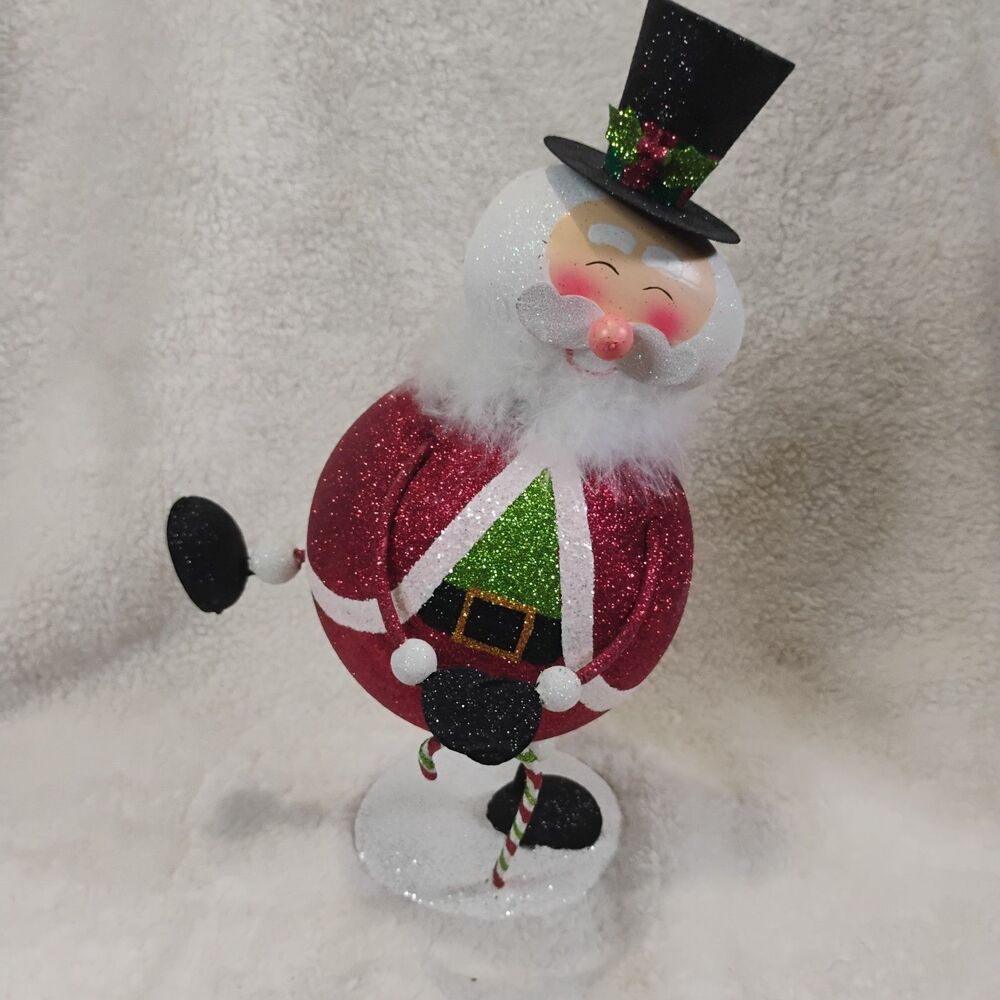 Pier 1 Metal Glitter Santa Claus Candy Cane Top Hat Christmas 11.5” Vintage HTF